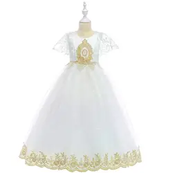 Новый стиль Кепки рукава vestido comunion blanco Платье в цветочек для девочек для свадебных и вечерних
