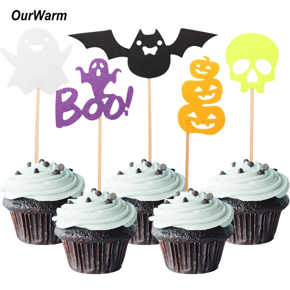 

OurWarm 5pcs/lot Halloween Cupcake Toppers Party DIY Decoration Ghost Pumpkin All Saints' Day Supplies Kids Birthday Party