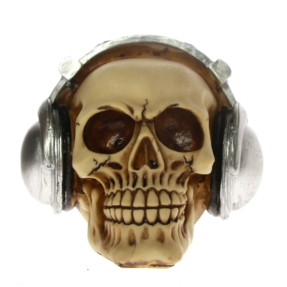 

Resin Craft Headset Sound Skull Statue & Sculptures Ornaments Creative Art Carving Rock n Rool DJ Studio Music 1:1 Model Statue