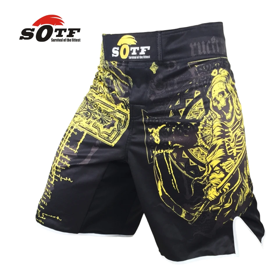 Death breathable fabric sports training yellow boxer shorts mma thai