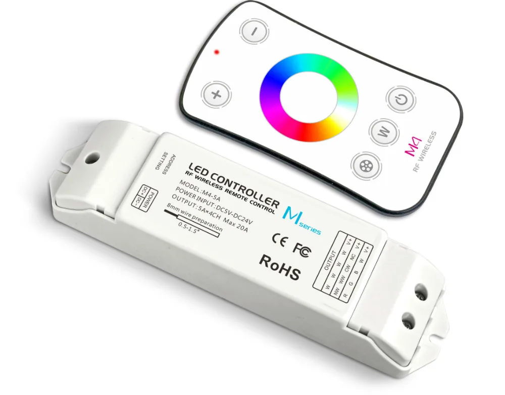 

M4+M4-5A;M4 touch remote with M4-5A CV Receiving controller;DC5V-DC24V input;5A*4CH Max 20A output