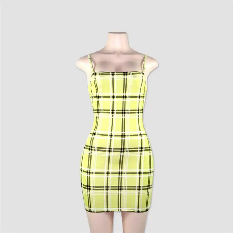 yellow plaid bodycon dress