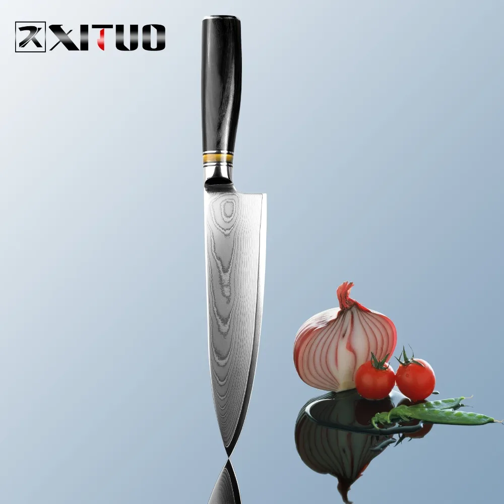 

XITUO Kitchen Knife Damascus Chef Knife 8 inch Japanese Damascus Steel vg10 Professional Chef Cleaver Slicing Santoku Knife Tool