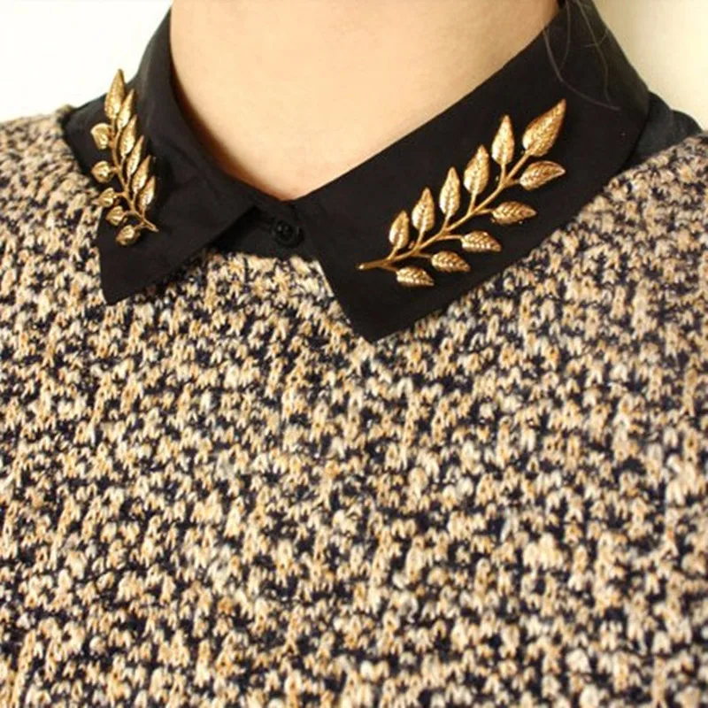 Hot European style luxury retro golden leaves Brooches Suit collar