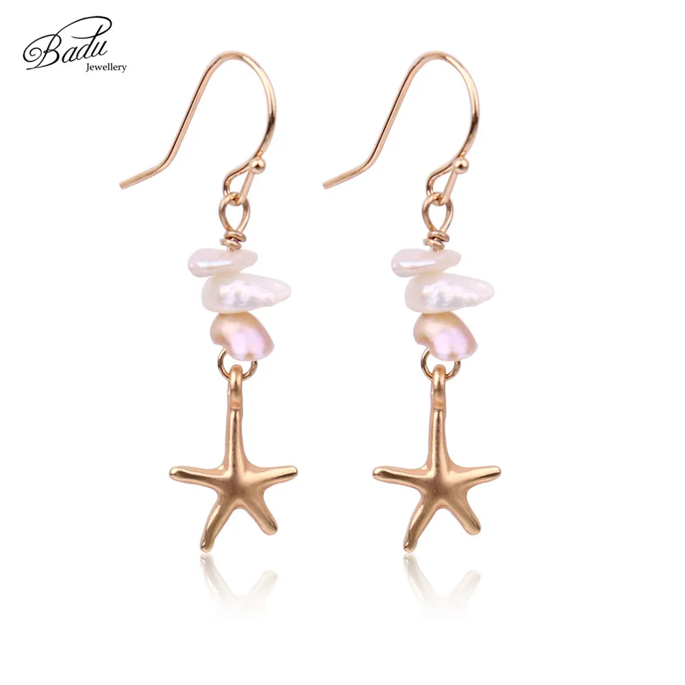 

Badu Gold Star Earrings Long Pendant Women Fashion Freshwater Pearl Drop Earring Birthday Gift 2017 Hot Fashion Jewelry