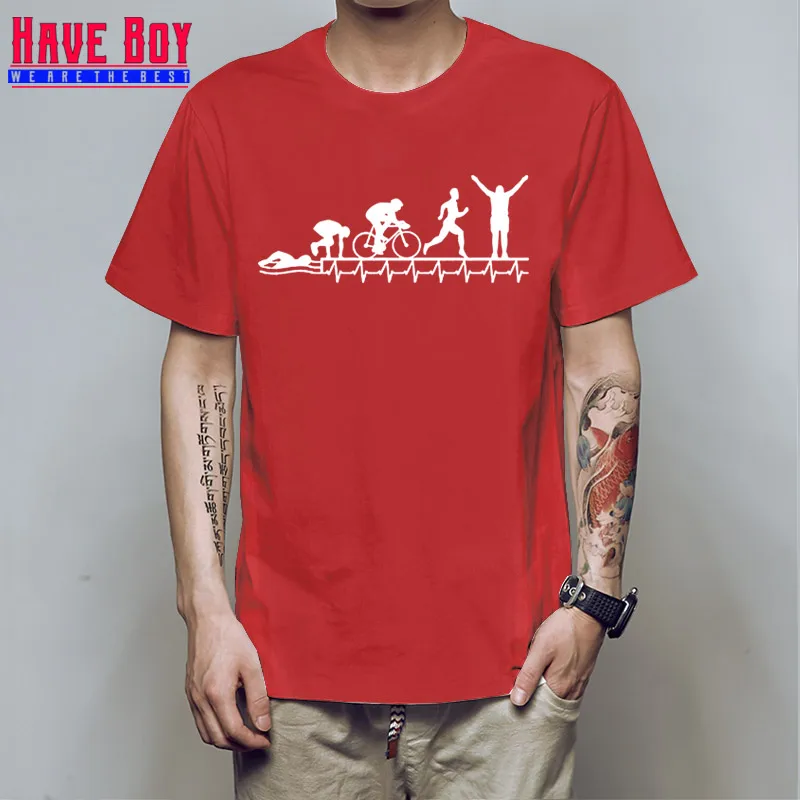 HAVE BOY Triathlon Ironman футболка для мужчин Триатлон сердцебиение Эволюция футболка для мужчин наряд Графический Мужской HB541