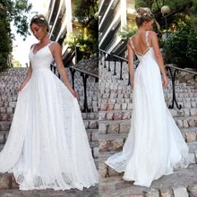 Сексуальное богемное пляжное длинное кружевное платье для выпускного вечера с v-образным вырезом, белые вечерние платья трапециевидной формы с открытой спиной vestido de fiesta Shippling