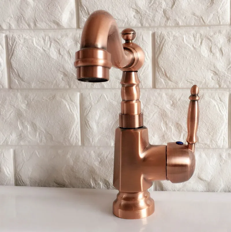 Swivel Spout Water Tap Antique Red Copper Single Handle Single Hole Kitchen Sink & Bathroom Faucet Basin Mixer Tap anf397