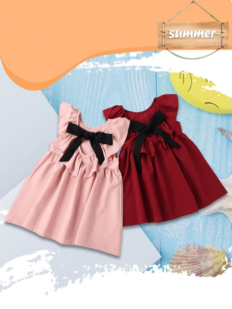 

2019 cute summer baby girl ruffled dress cute bow girl simple fashion evening dress girl dress
