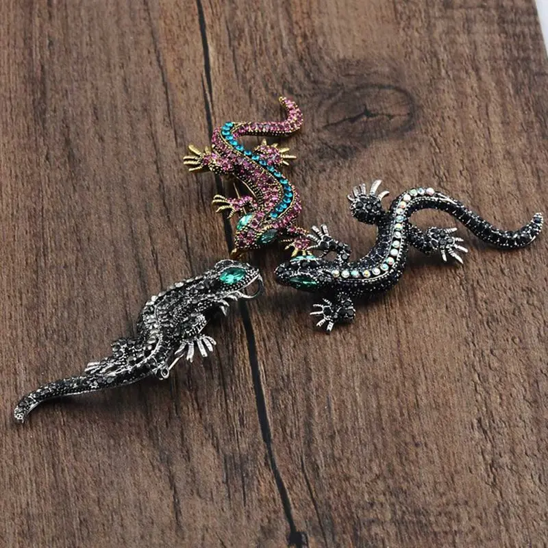 

Pins Lizard Brooch For Women's Shirt Cute Silver Gifts Fashion Jewelry Metal Cute Pin Set Enamel Rhinestone Jewelry Gecko Wicca