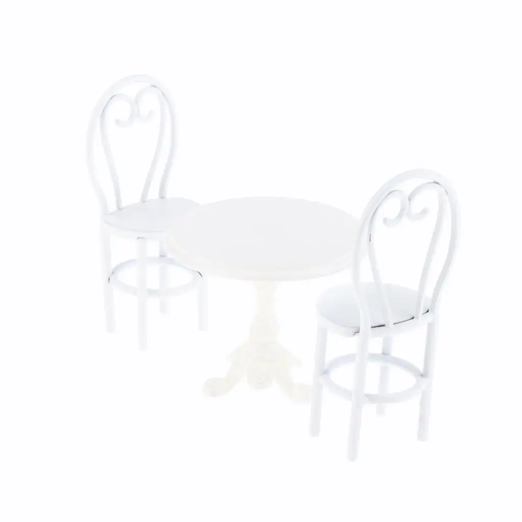 3Pcs 1:12 Dollhouse Miniature Dining Table Chair Metal Furniture Set White