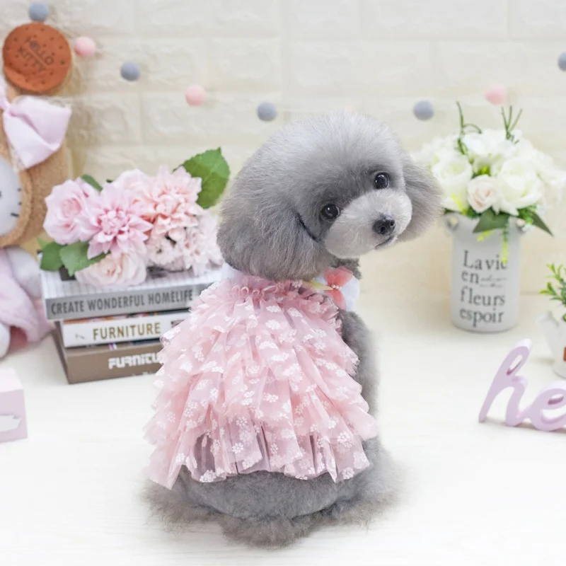 

Spring Summer Pet Dog Lace Skirt Dress Tulle Princess Party Dress Wedding Cute Pink for Small Medium Pet Chihuahua Dresses