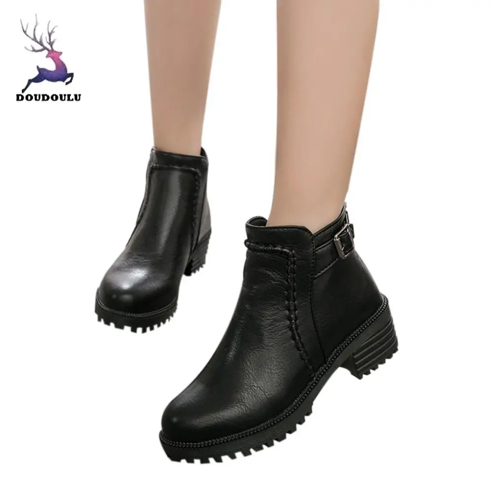 

Student High-Heeled Martin Boots Bare Boots Women's Shoes Thick Short Boots Shoes Woman zapatos de mujer Plus Size 35~43