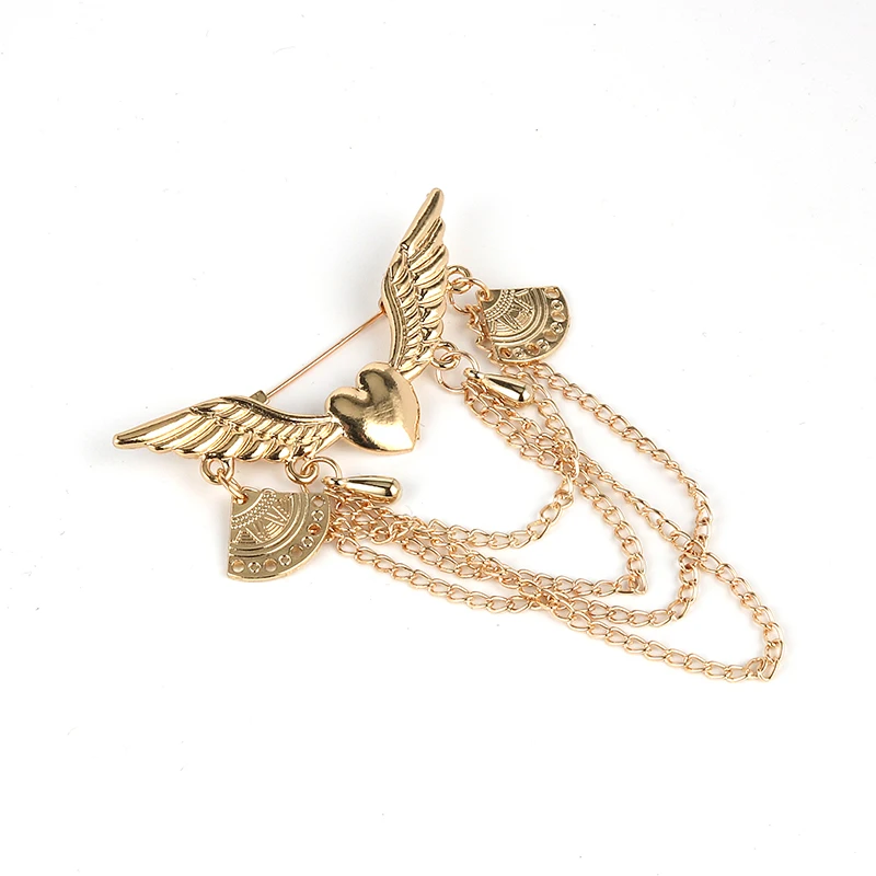 أنا-Remiel الكورية جديد خمر الذهب زاوية الحب الجناح دبابيس مجوهرات الرجعية شرابة سلسلة الرقبة دبوس الرجال دعوى بروش دبابيس اكسسوارات