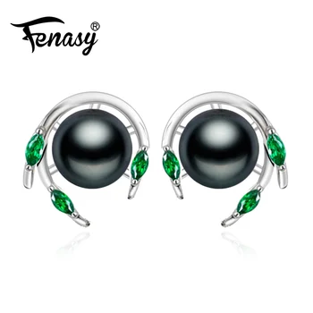 

FENASY Emerald wedding jewelry pearl earrings,green gemstone stud earrings,2018 new earrings for women,925 sterling silver