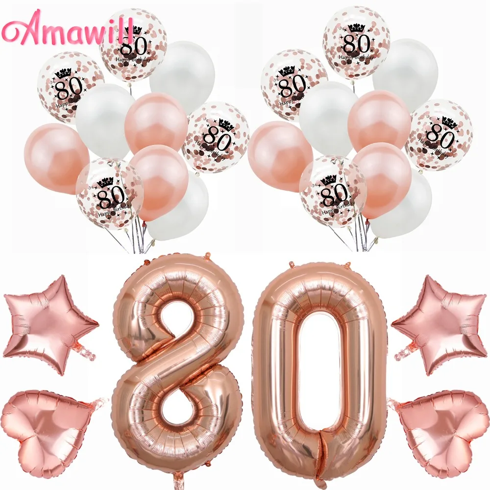 Декор для вечеринки в честь Дня Рождения Amawill 80th розовое золото 32 дюймовые цифры