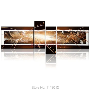 

Hot Modern Golden Line Flower Landscape Oil Painting On Canvas 4 Panel Art Set Home Abstract Wall Decor Picture for Living Room