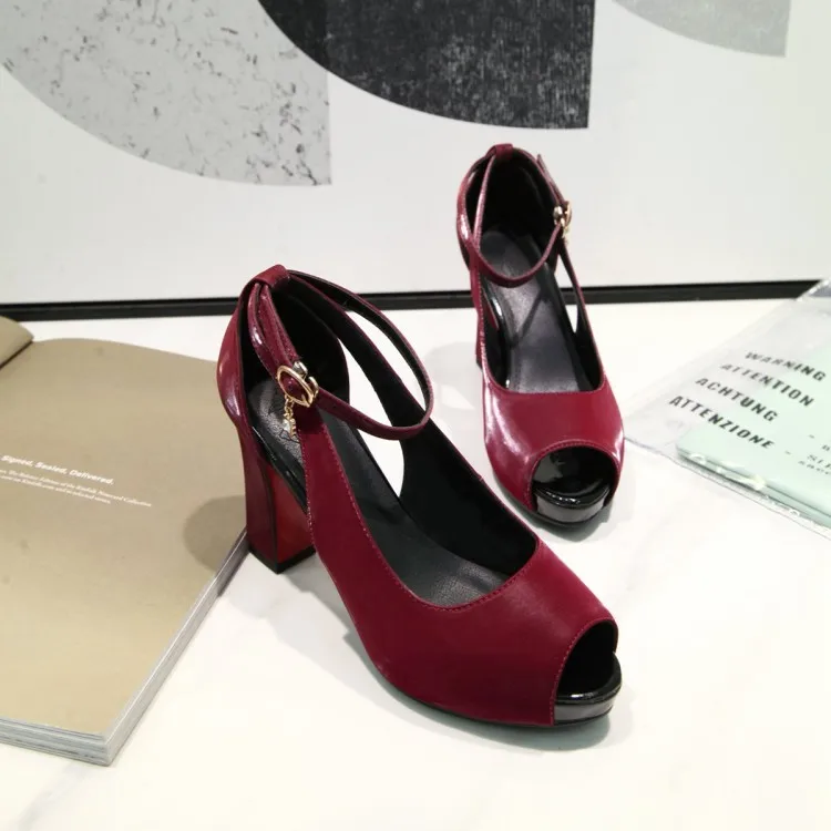 

Big Size 9 10 11 12 high heels sandals women shoes woman summer ladies A word buckle fish mouth water drill waterproof table
