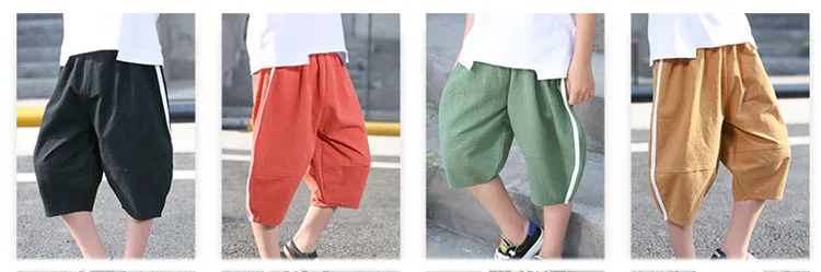 fashion 2018 cotton linen knee length boys pants kids loose trousers clothing children summer pants for teenage boys clothes (25)