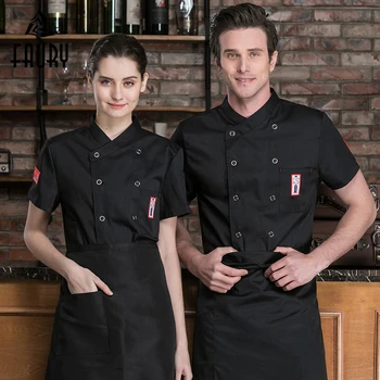 

Chef Uniform Cooking Costume Food Service Short Sleeve Chef Waiter Jacket Restaurant Kitchen Barbershop Unisex Work Clothes