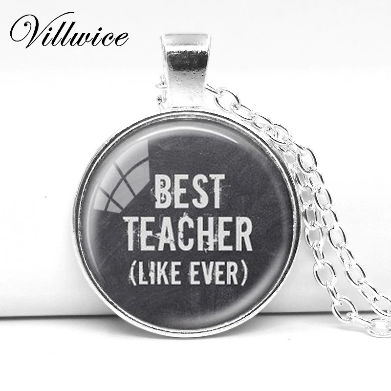 Fashion Art Picture Pendant Best Teacher Necklace Silver Plated Chain
