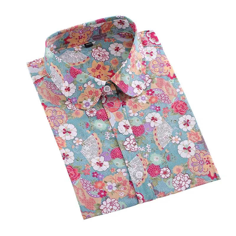 QIHUANG, короткий рукав, женская рубашка, повседневные блузки, хлопок, отложной рисунок, рубашка размера плюс, модные женские топы и блузки, S-5XL - Цвет: NZD98