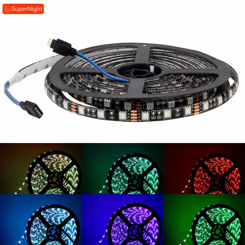 

SuperNight 5050 SMD RGB LED Strip 5M 60LEDs/m DC 12V Waterproof IP65 Flexible Tape Light Lamp Band for Home Shop Party DIY Decor