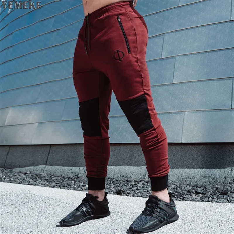 Yomeke Новые мужские штаны с вышивкой на молнии красные черные штаны для спортзала, тренировки, пробежки, повседневные штаны Размер m-xxl