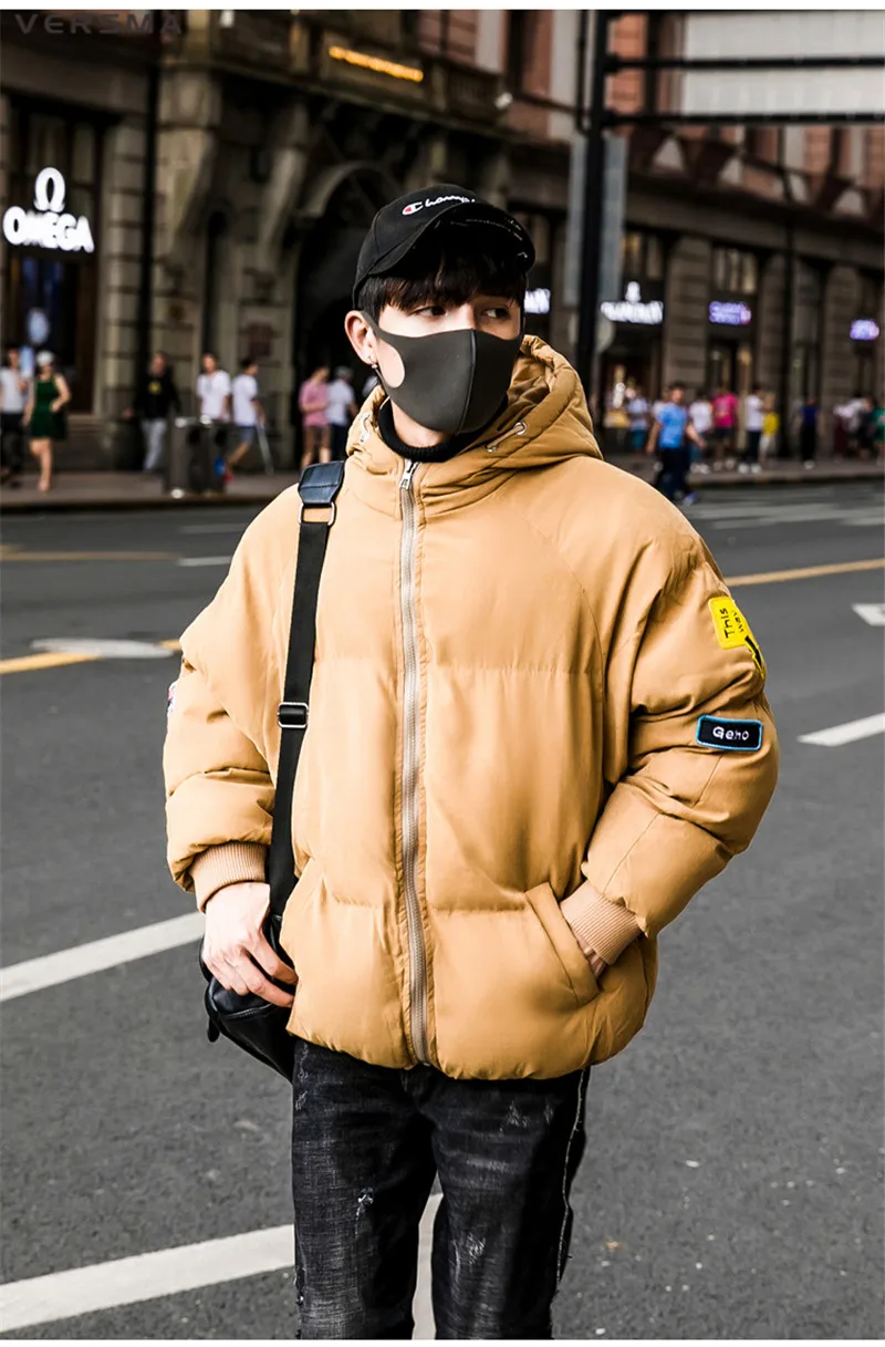 VERSMA, зимняя уличная одежда в стиле хип-хоп с карманами, черная теплая парка с капюшоном, мужская повседневная куртка в Корейском стиле, большие размеры, пальто, парка для мужчин