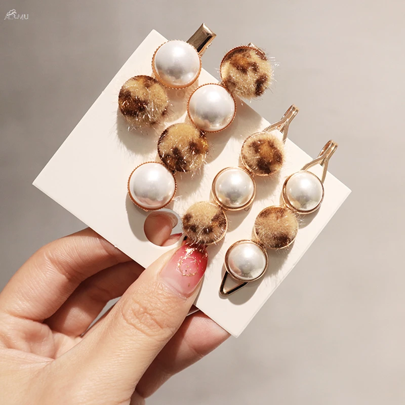 

AOMU Korea Vintage Faux Fur Leopard Hairpins Women Imitiation Pearl Metal Hair Clips Hair Accessories Fashion Hairgrip