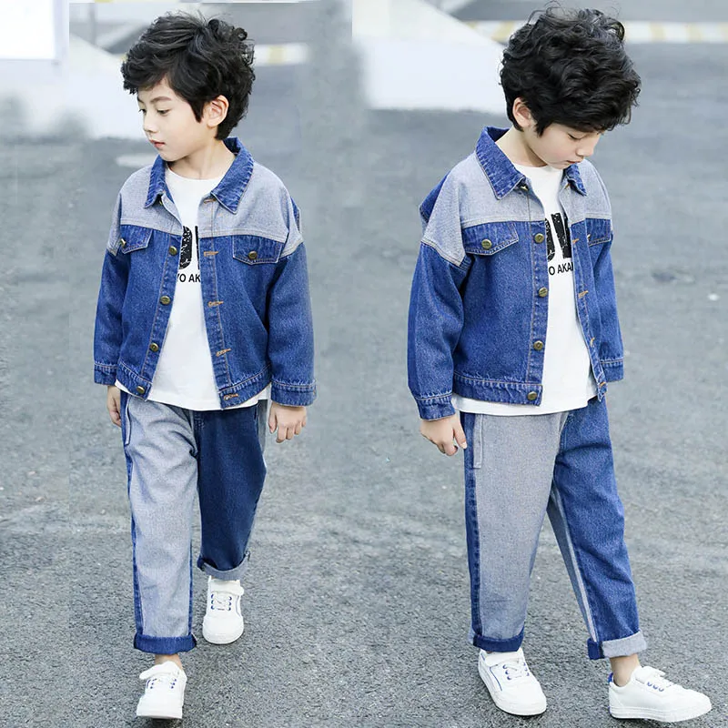 

Teen Boys Clothing Set Casual Kids Clothes Boys Jeans Suit for Children 2019 Spring Autumn Patchwork Boys Outfits 10 12 Year