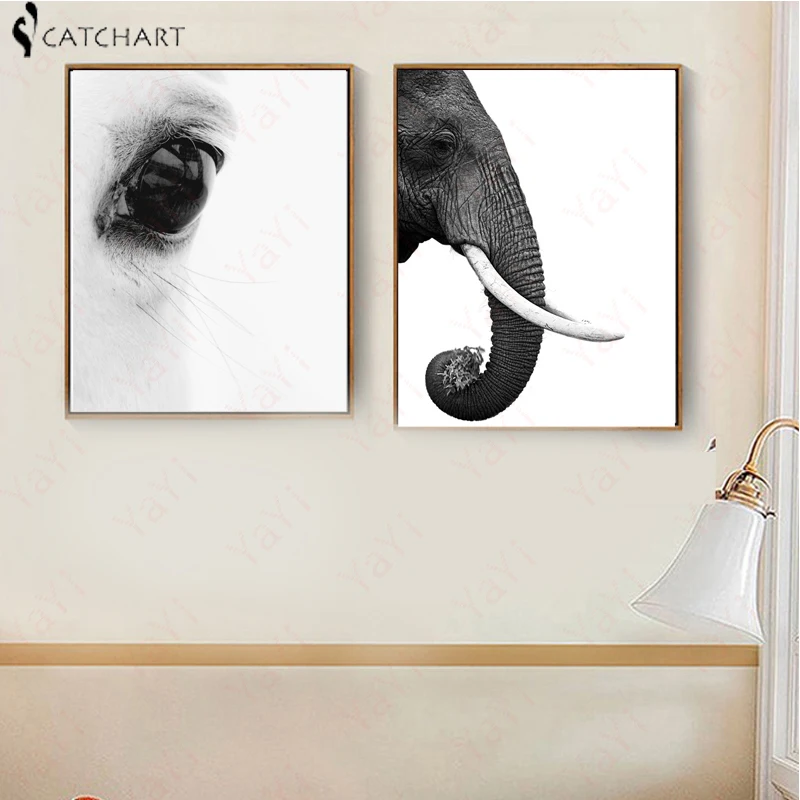 White Black Animal Canvas Wall Art Elephant Painting Picture For Home Living Room Bedroom Study Decor Large Quality No Frame | Дом и сад