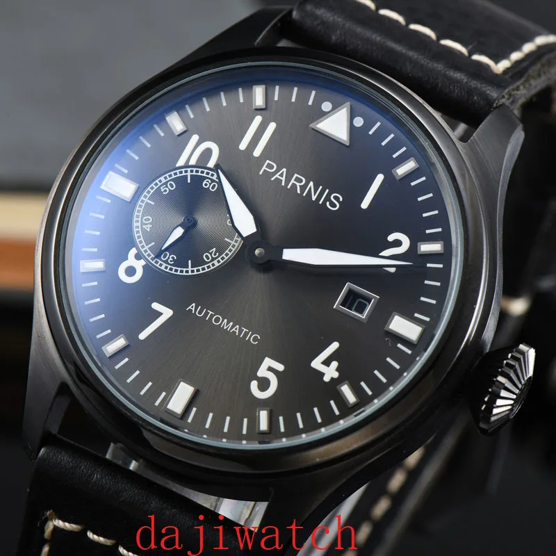 

47MM Parnis Luminous Date Automatic mens WATCH Men clock Mechanical Leather strap watchesAutomatic(self-winding) movement