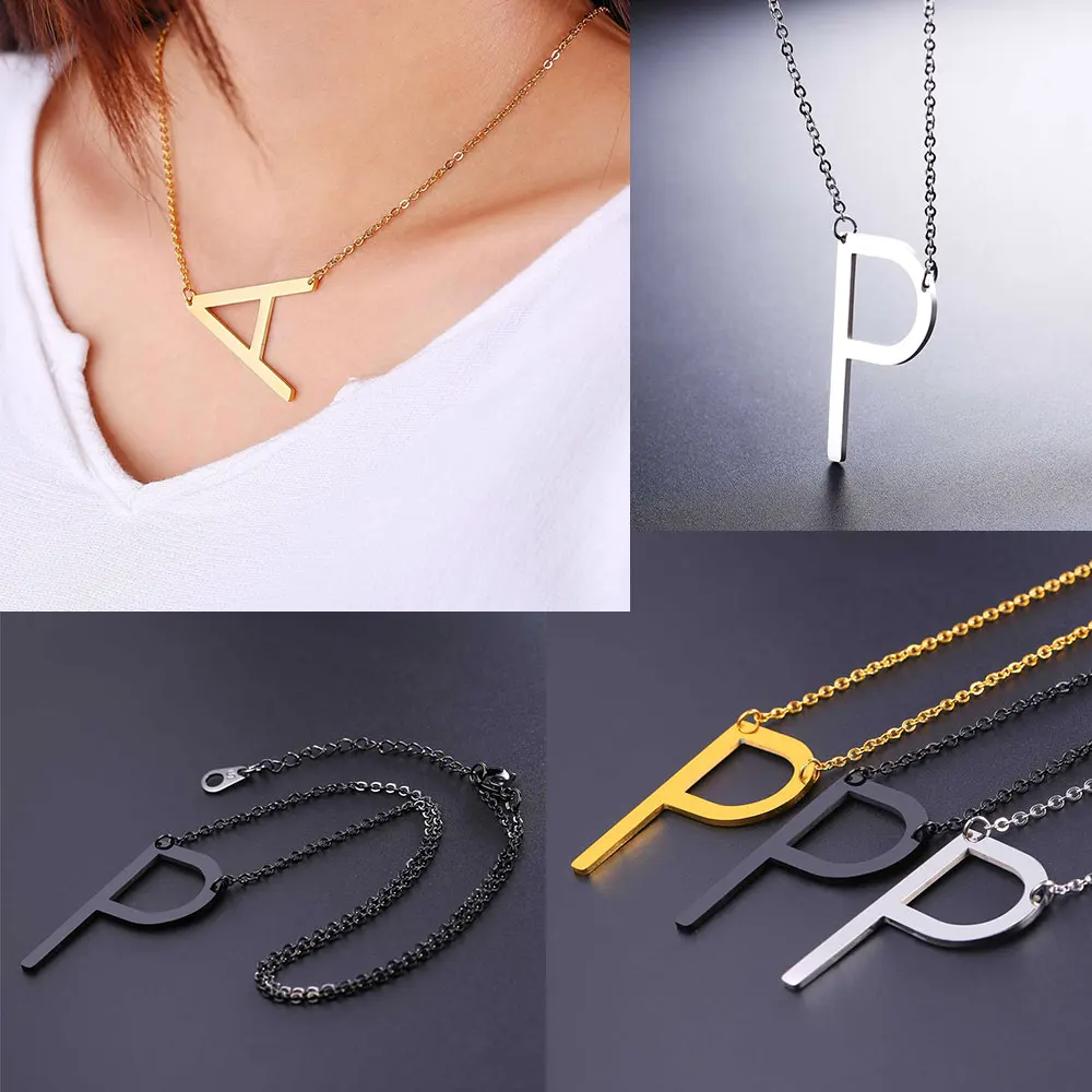 Online Collare Choker Kalung Emas Hitam Warna Stainless Steel Alfabet Awal Surat P Pendant Kalung Wanita Pernyataan Perhiasan N019