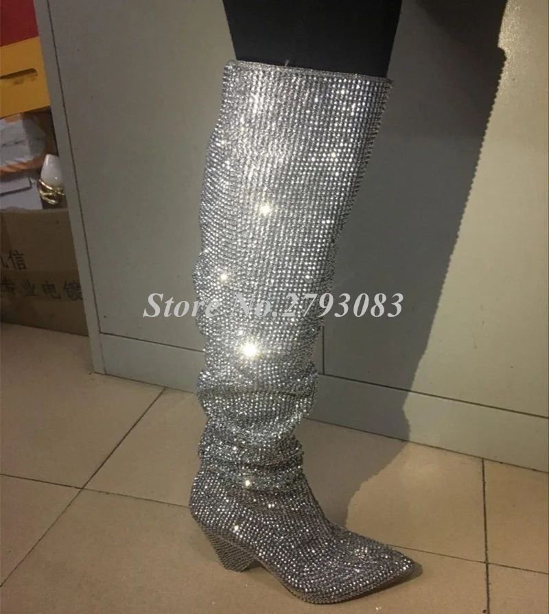 Luxury-Full-Crystals-Women-Knee-High-Boots-Sexy-Runway-Chunky-High-Heel-Boots-Slip-On-Ladies