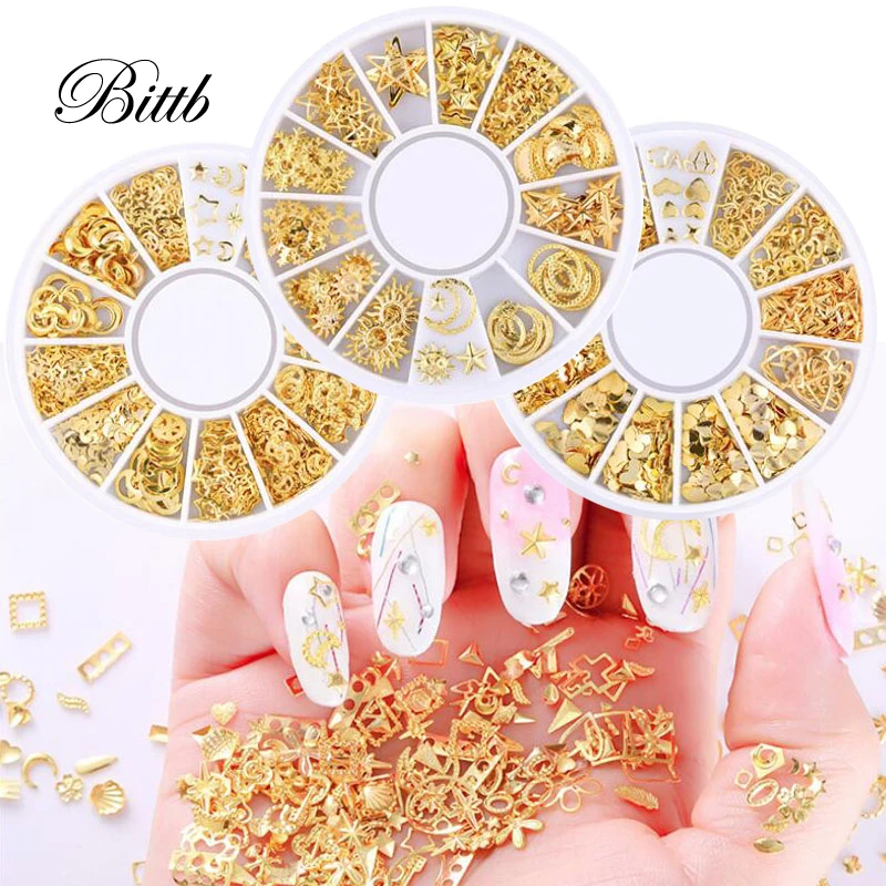 

Bittb Nail Art Decoration Alloy Mixed Gold Jewelry Gems Rhinestones DIY Design 3D Nails Accessories for Manicure Decor