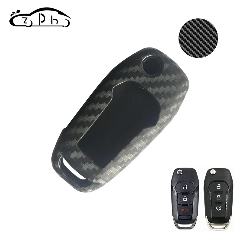 

Carbon Fiber Silicone Car Key Case For Ford F-150 F-250 F-350 Explorer Ranger KA Fiesta Mondeo Key Cover Accessories Free Ship