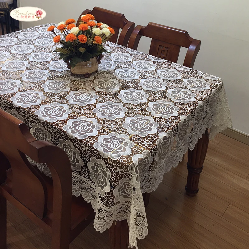  Proud Rose Lace Embroidery Table Cloth Round Tablecloth White Table Cover TV Ark Cover Cloth Table 