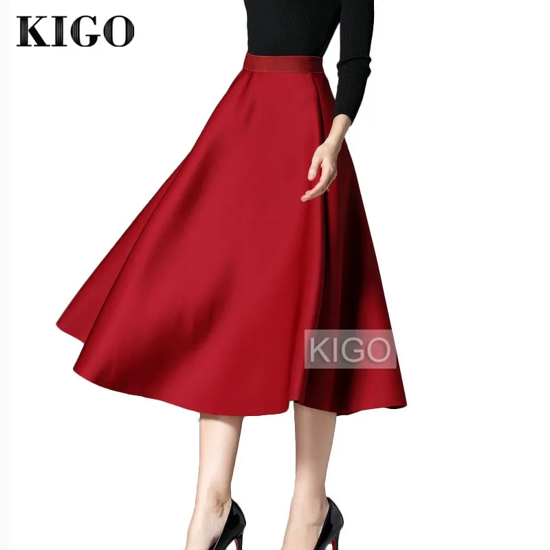

KIGO 2017 Autumn Classic Women Skirt High Waist Wine Red Vintage Skirt Elastic Waist Retro Party Skirt Saia KH3088H
