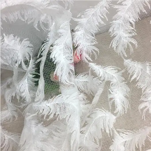 

1.2Mx1M White Gauze African Swiss Voile Lace High Quality Feather Pattern Embroidered French Tulle Net Lace Fabric Diy Cloth