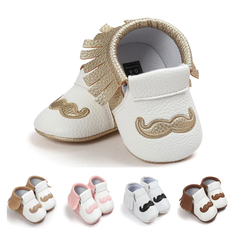

PU Leather Baby Moccasins Tassel Mustache Beard Shoes First Walkers Anti-slip Footwear Toddler Soft Shoes For Baby 0-18 Month