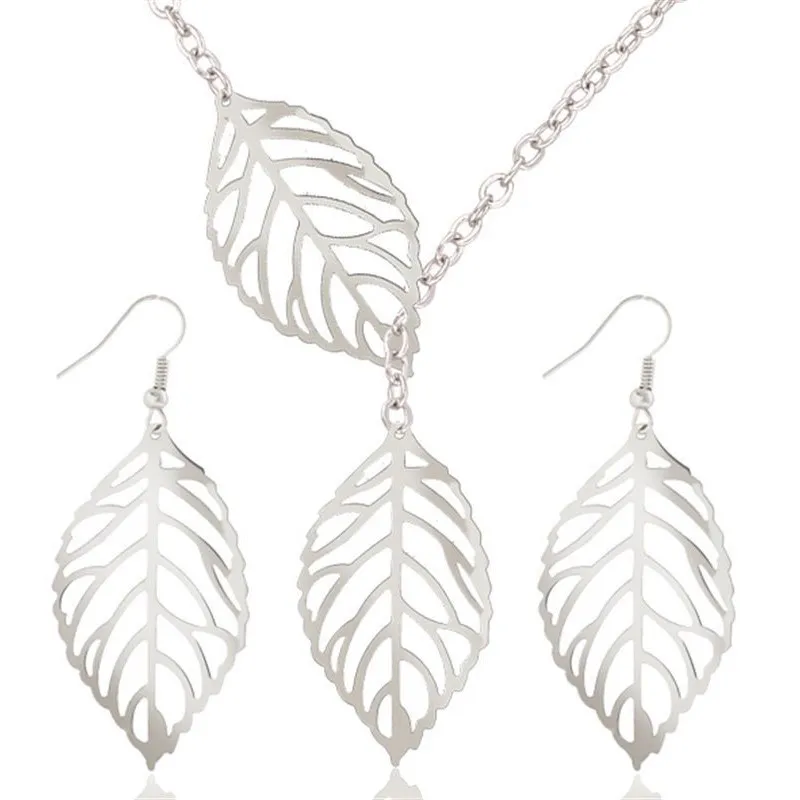 

New Fashion Jewellery Sets Simple Leaves Hollow Pendants Pendants Earrings Chains & Necklaces Jewellery Set Gifts