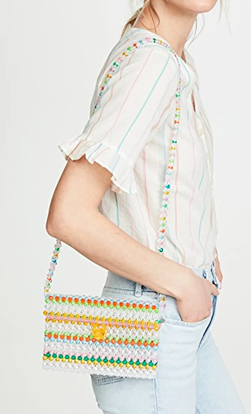 Candy Color Panelled Plaid Striped Printing for Miss Multicolor Women Shoulder Bag Beaded Bag