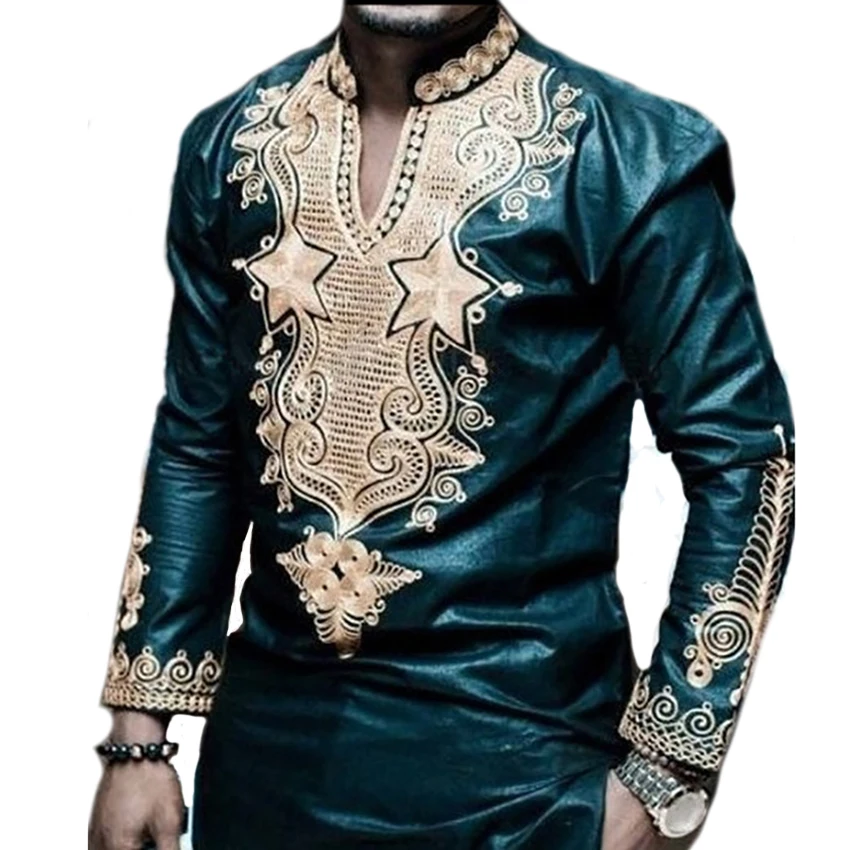 

Male African Printed Long Sleeves T-shirt Africanas Homens t shirt Dashiki Traditional African National Men's Hip Hop Top Tee
