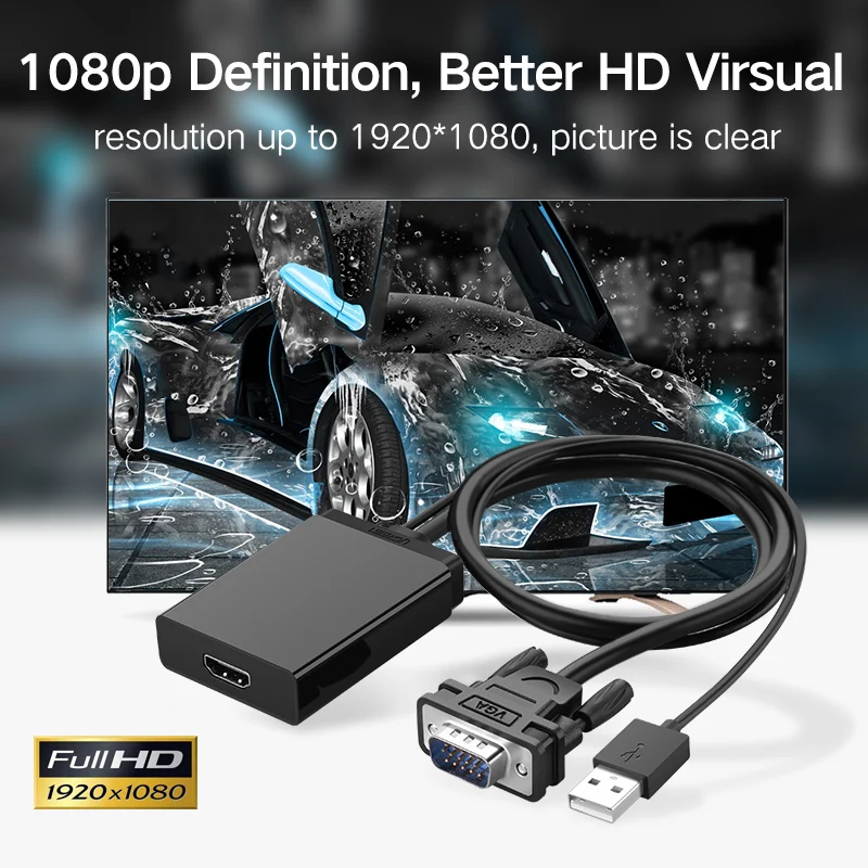 Ugreen 1080 P VGA محول HDMI كابلات الموصلات USB الصوت VGA إلى محول HDMI محول للكمبيوتر الدفتري المحمول إلى HDTV العارض Ugreen 1080 P VGA محول HDMI كابلات الموصلات USB الصوت VGA إلى محول HDMI محول للكمبيوتر الدفتري المحمول إلى HDTV العارض