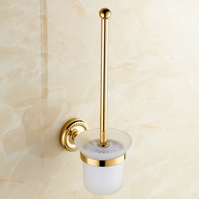 Free Shipping European Style Toilet Brush Holders With Glass Cup Gold