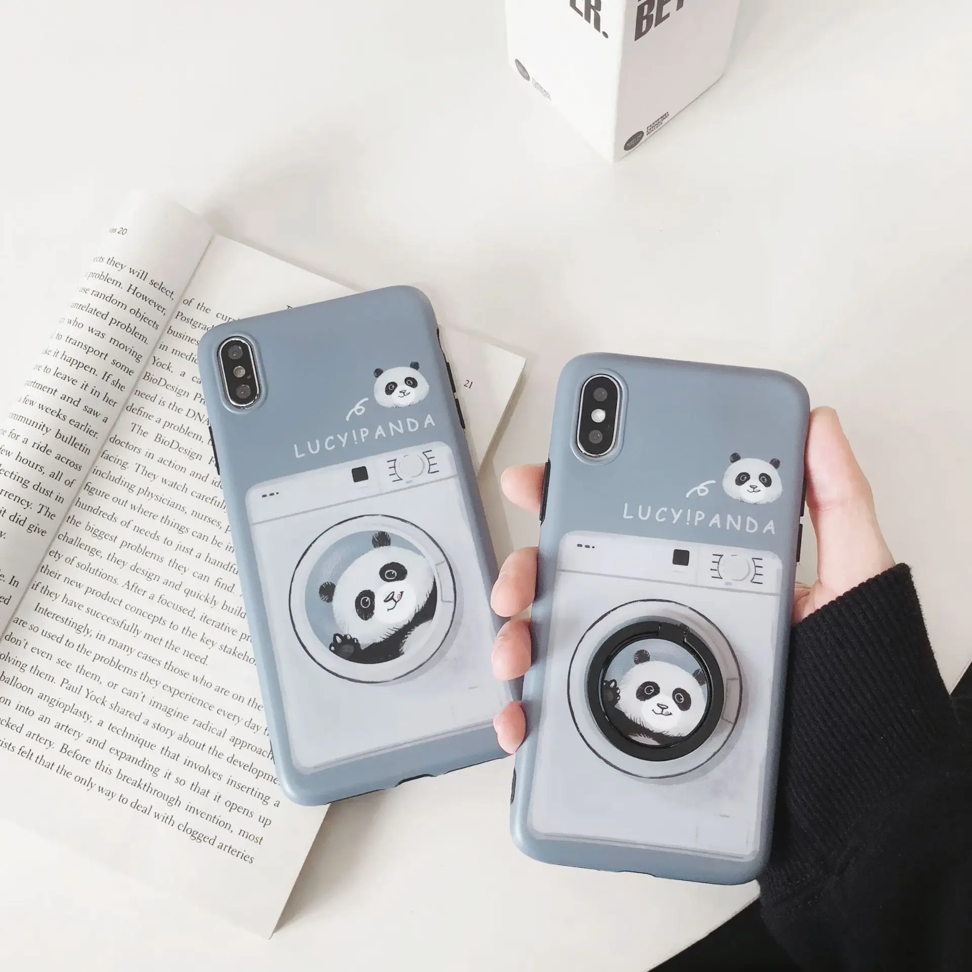 

Cute Cartoon Panda Finger Ring Holder Phone Case for iPhone XS MAX XR Capa Bracket TPU Cover for iPhone X 8 7 6S 6 Plus Coque