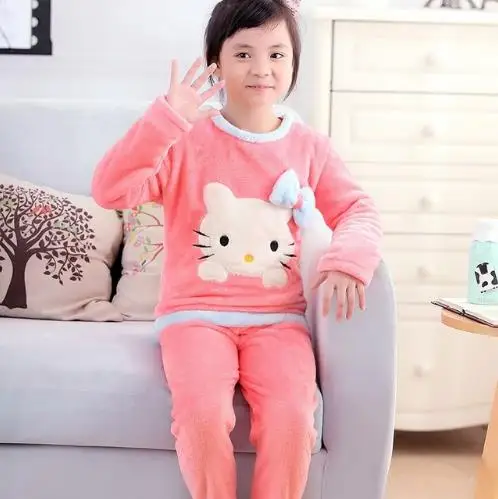 

Children Boy Warm Thick Fleece Cartoon Pyjamas Girl long sleeve Sleepwear Suit New Unisex Kids Winter Flannel Pajama Sets