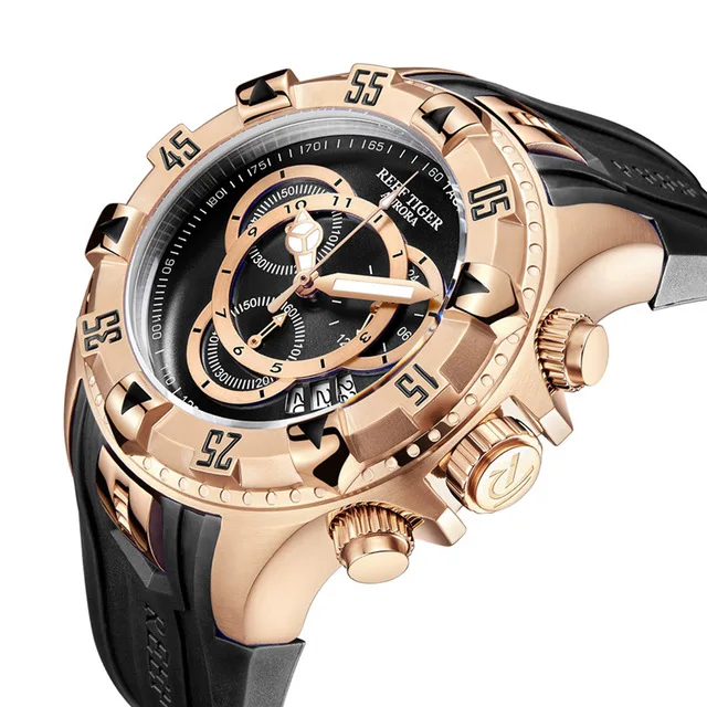 Дизайн Риф Тигр Топ бренд Роскошные мужские спортивные часы водонепроницаемые черные Хронограф военные часы Relogio Masculino - Цвет: RGA303-TAOM