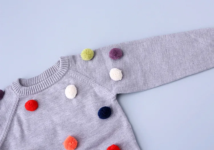 От 1 до 5 лет детский вязаный свитер цветные шерстяные шары декоративные Пуловеры Одежда для маленьких девочек и мальчиков детские повседневные топы, верхняя одежда